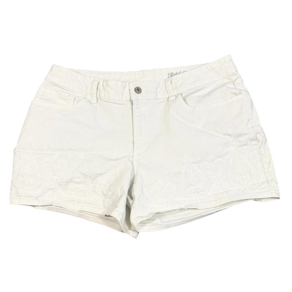 Faded Glory Shorts Womens 16 White Embroidered Stretch Denim Mid Rise Casual